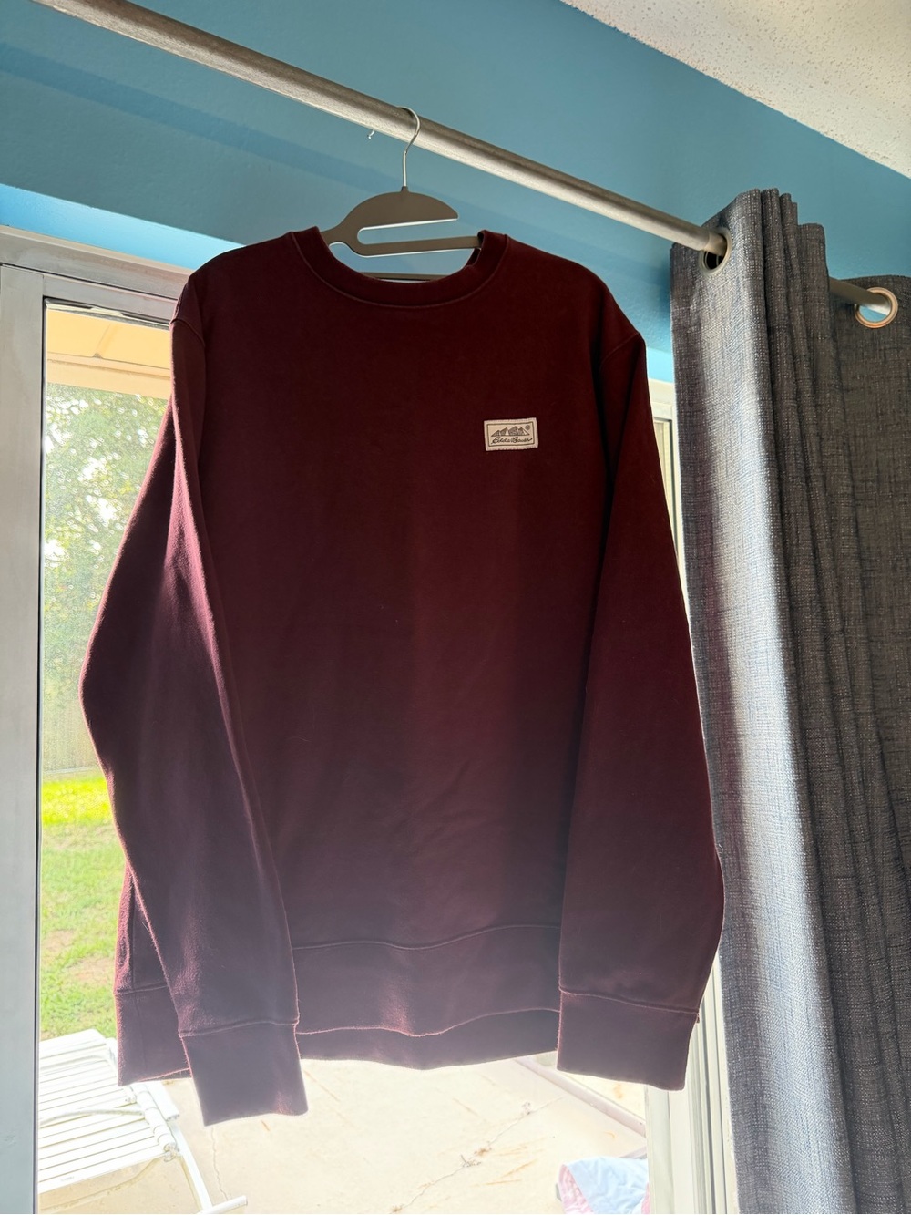 Eddie Bauer Logo Patch Fleece Crewneck Sweatshirt.